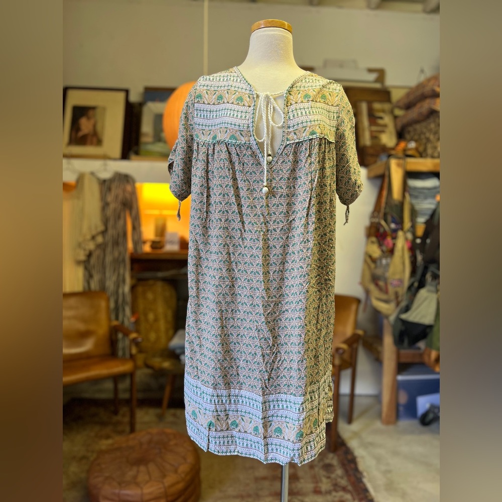Faithfull The Brand Tunic Mini Dress Block Print Bird Print Optional Belt L